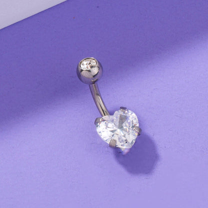 Stainless Steel Heart-shaped Zircon Navel Pin Human Body Piercing Jewelry Woman